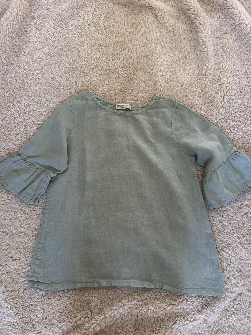 Italian Washed Sage Bell Sleeve Linen Top